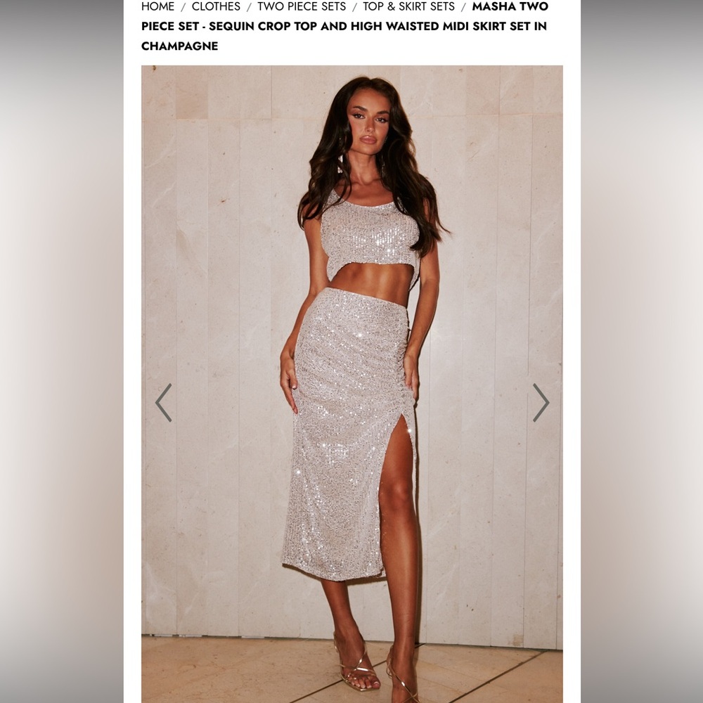 Showpo Masha Two Piece Sequin Set Champagne